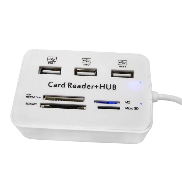 Portable All-in-One USB Hub Combo 2.0 High Speed Multi USB Splitter with Mini Card Reader for SD/MMC/M2/MS Pro Duo