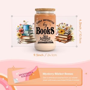 Vinilos UV DTF personalizados para vasos de 16 oz <span class=keywords><strong>con</strong></span> temática de amantes de los libros, pegatinas UV DTF para transferir por fricción, pegatinas para vasos Libbey de 16 oz, manualidades. - Product Image 5