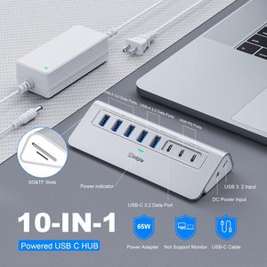 ฮับ USB อลูมิเนียม YH6AC <span class=keywords><strong>Plus</strong></span> 10 พอร์ต ความเร็ว 10Gbps พร้อมพอร์ต USB-A/USB-C 3.2 PD 45W และช่องอ่านการ์ด SD/TF สำหรับแล็ปท็อป/<span class=keywords><strong>iPhone</strong></span> 17/16 - Product Image 2
