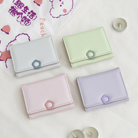 Dompet Kulit PU Ringan Baru Segar Manis Versi Korea, Lapisan Poliester, Warna Solid, Mini Tipis, Dompet Pendek Pelajar