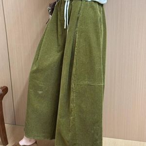 Corduroy Wide Leg <b>Pants</b> High Waist Loose Fit Breathable Casual Women's <b>Pants</b> With Splicing Design For Autumn Winter - Product Image 2