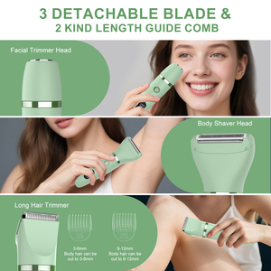Épilateur électrique sans fil 3 en 1 vert pour femmes, étanche, recharge USB, écran LED, épilation corporelle indolore - Product Image 2