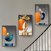 Ensemble de luxe d'art mural moderne abstrait en toile imprimée numériquement, peinture acrylique de nature morte avec cristaux, décoration pour salon et maison