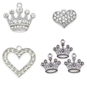 Zinc Alloy Jewelry Pendant For Necklace Earring Keychain Crown Heart Dangle Pendant DIY Accessories