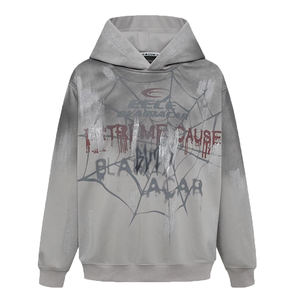 Felpa con cappuccio da uomo con stampa Vintage in cotone 100% peso massimo con Logo con disegno stinto e motivo stendue Streetwear tinta con colletto con cappuccio - Product Image 2