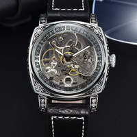 Montre Mécanique Carrée LONGLUX pour Homme, Étanche, Analogique, Squelette Automatique, Boucle en Verre, Montres de Mode