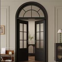 Porte d'entrée coulissante en bois avec verre arqué de style français, vente directe usine, pour villa, hôpital, chambre ou bureau, style rétro