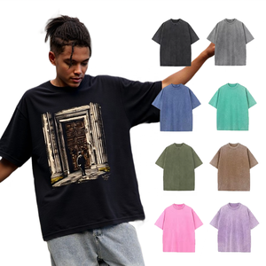 SHENGSHI approvisionnement d'usine 100% coton unisexe imprimé graphique Streetwear lavage col rond épaule tombante hommes à manches courtes t-shirt - Product Image 1