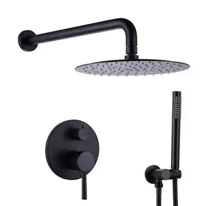 Ceiling Mount Shower System Bathroom Luxury Rain Mixer Shower Set Rainfall Shower Head with Handheld Contemporary Square Black