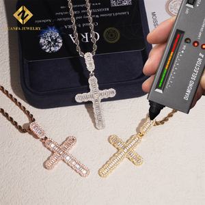 Pendentif Croix en Argent 925 avec Diamants Baguette Certifiés GRA, Style Hip Hop, Serti de Moissanite VVS, Vente Chaude - Product Image 5