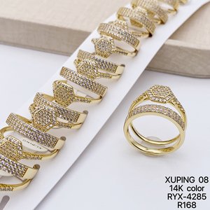 XUPING Jewelry Wholesale 14K Gold Color Plated Iced Out Stone Bridegroom Bridal Fashion Women Men a Pair <strong>Couple</strong> Wedding <strong>Ring</strong> <strong>Set</strong> - Product Image 3