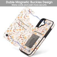 Étui portefeuille pour iPhone 16 Plus avec porte-cartes, motif floral, dos en cuir PU, support intégré, emplacements pour cartes, pour femmes et filles