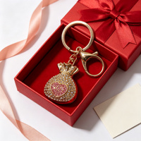 Porte-clés en métal avec sac à monnaie en strass, breloque de sac en cristal cœur rose, cadeau pour fête prénuptiale