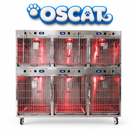 Équipement vétérinaire OSCAT EC17, cage multifonctionnelle composite pour animaux de compagnie en acier inoxydable 304 à 12 portes avec ouverture pour oxygène et support pour perfusion intraveineuse