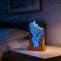 Lampe de chevet LED en résine époxy avec requin marteur et plongeur, motif vague océanique, base en bois, pour décoration intérieure – Vente en gros