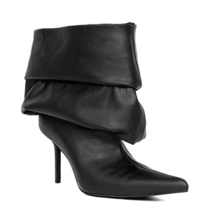 Botines de tacón alto fino con estampado de serpiente personalizado, talla grande 46, punta fina, estilo holgado, parte superior ancha plisada, zapatos sueltos para mujer - Product Image 5