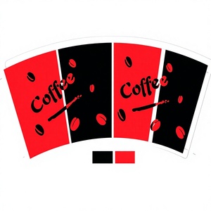 Funda de papel para vaso de café, diseño rojo y negro con granos de café, desechable, de pared simple, para bebidas calientes - Product Image 1