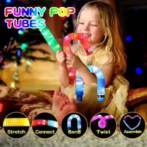 शांत Bendable नेतृत्व में प्रकाश अप पॉप ट्यूब Fidget संवेदी खिलौने सेट जादू पॉप के साथ ट्यूब प्रकाश