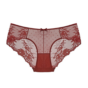 Braguitas de encaje floral para mujer al por mayor, ropa interior sexy de malla transparente, transpirable, de talle medio, tipo bikini, suave y elástica, lencería íntima para mujer. - Product Image 1
