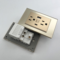 Interrupteur mural de luxe en verre trempé doré, prise IP20, norme américaine, prise double 15A, prise USB type C