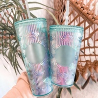 2022 primavera nuevo 24oz Venti doble pared de plástico fiesta fría vaso enjoyado con pajita y tapa