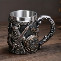 Mug à bière Viking populaire en acier inoxydable de 15,3 oz WJA102, motif en résine sans plomb, souvenir de voyage pour cadeaux de vacances européens