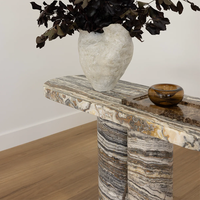 Meubles KUMUSI, table console de salon en marbre gris moderne Wabi-Sabi avec base solide pour villa et appartement
