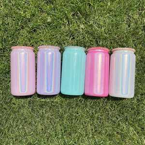 Bouteille en verre scintillante de 16 oz avec couvercle diamanté, couleurs bleu, rose, blanc, argent, violet, effet brillant, pour sublimation - Product Image 3