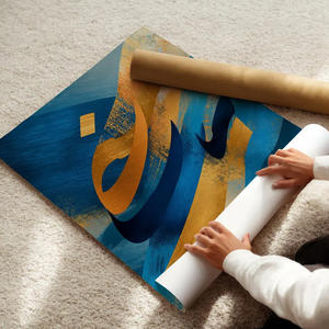 Calligraphie arabe audacieuse neutre et douce, peinte à la main, art mural suspendu, impression sur toile abstraite bleu or, décoration islamique contemporaine pour la maison - Product Image 6