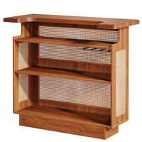Meuble bar en rotin, table de bar à 4 niveaux avec 4 porte-verres et base surélevée, armoire à liqueur et vin, mini table de bar