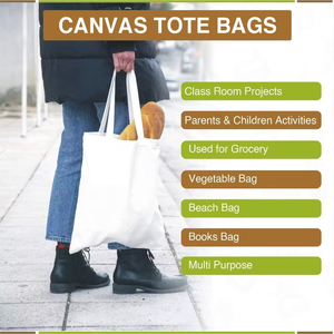 Wholesale <b>Plain</b> Fashion Zipper Cotton Shopping Bag Reusable <b>Canvas</b> Grocery Tote Bag Custom Printed Logo - Product Image 4
