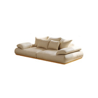 Canapé modulaire sectionnel moderne de style japonais en bois massif, cuir véritable, rembourrage en éponge douce et légère de couleur crème naturelle, ensemble pour salon
