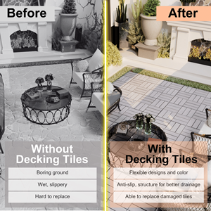 DB 10 PCS Carreaux de pont à emboîtement en bois dur d'acacia carré gris clair 12 \ "X 12 \" motif de damier pour patio extérieur et aménagement paysager - Product Image 6