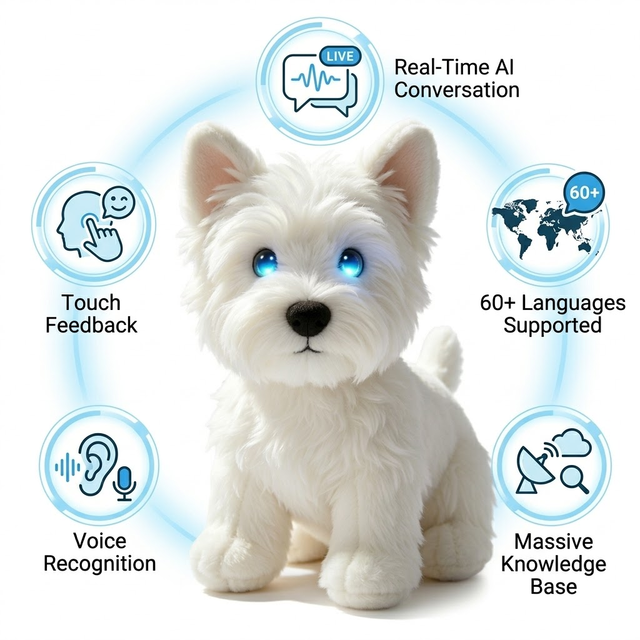 Westie Dog ChatGPT Smart Stuffed Animal Voice Activated Daily Chat Dynamic Bright Eyes Accept Factory Custom Service
