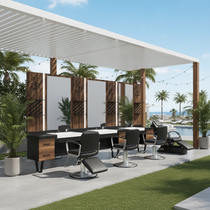 Estación de espejo de madera de diseño moderno de lujo, nuevo modelo de unidad de peluquero con silla de salón, muebles de pedicura para peluquerías al aire libre - Product Image 3