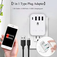 Adaptateur de prise UK vers Europe, adaptateur de voyage avec mise à la terre, 3 ports USB-A, 1 port USB-C, 16A SDK pour l'Europe (Allemagne/France)