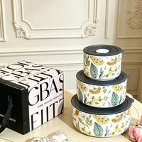 Vente en gros de bols de rangement pour aliments en céramique à motifs floraux, 3 tailles, ensemble de récipients en porcelaine pour conserver la fraîcheur avec couvercle, emballage en boîte cadeau