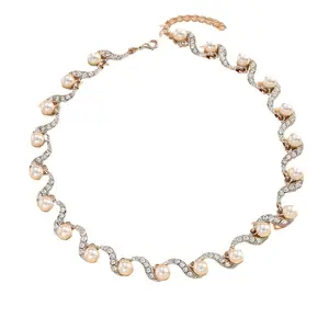 Conjunto de joias para noivas em forma de S pérola, conjunto moderno de brincos e colares brilhantes para decoração de casamentos, joias em oferta