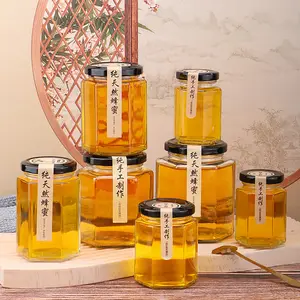 Recipiente de vidrio a prueba de humedad con tapa, tarro de té y café, tarro de vidrio hexagonal de miel de abeja, contenedores de vidrio herméticos para almacenamiento de alimentos