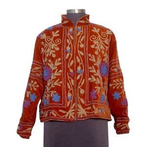 Handmade Velvet Knitted <b>Soft</b> Breathable Suzani Cotton Lining Winter Autumn Hand Embroidered Stripe Floral Outerwear Regular - Product Image 1