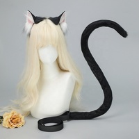 Combo réaliste en peluche avec queue d'oreille de chat, bandeau animal cosplay, accessoire
