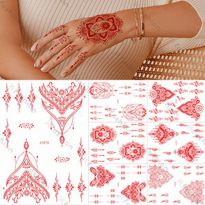 Amazon vendita calda hennè rosso Mehndi Design elegante trasferimento d'acqua autoadesivo temporaneo <span class=keywords><strong>tatuaggi</strong></span> In India arabo <span class=keywords><strong>per</strong></span> le mani - Product Image 2