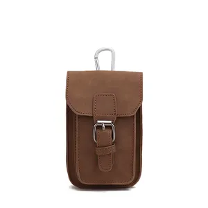 Em Stock Minimalista Móvel Couro Cintura Bag Phone Pack Vintage Saco Da Cintura para Homens