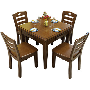 Solid Wood Mahjong <b>Table</b> With <b>Chairs</b> 4 Seats <b>Foldable</b> Manual Home Living Room Gaming Furniture - Product Image 5