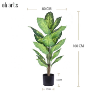Oh Arts Artificielle Tropique Evergreen Dieffenbachia Feuillage Plante de Bureau 160 cm de Haut en Pot pour Extérieur Intérieur Hôtel Décoration
