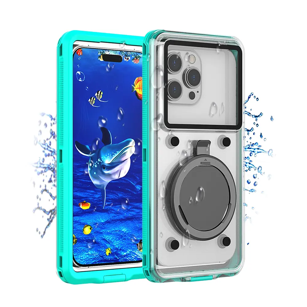 화웨이 용 삼성 아이폰 용 OEM IP68 야외 방수 다이빙 수영 수중 킥스탠드 전화 케이스
