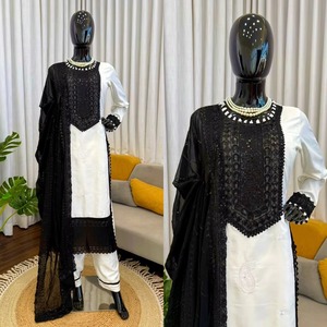 <b>Top</b> Quality Women's embroidered salwar kameez Indian Pakistani ethnic wear Black white <b>wedding</b> outfit Available At Export Price - Product Image 1