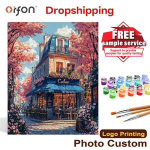 Kit de Peinture par Numéros DIY pour Adultes - Café aux Fleurs - Toile de Peinture à l'Huile Acrylique - Décoration Murale pour la Maison - Vente en Gros - Product Image 1