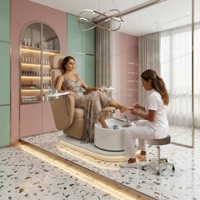 Fauteuil de pédicure électrique de luxe avec bassin spa sans tuyauterie, mobilier de salon de manucure, fauteuil de massage des pieds en cuir marron