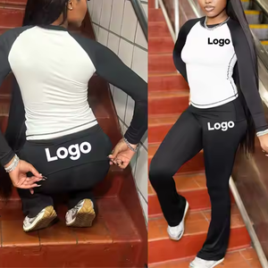 גבוה נערה ידידותית סטים ערכות patchwork יבול העליון ומכנסיים ארוכים <span class=keywords><strong>2</strong></span> חתיכה להגדיר תלבושות נשים - Product Image 1